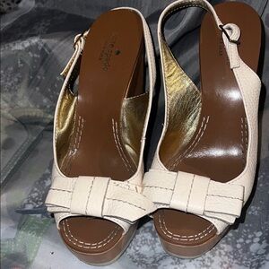 Kate Spade Cream Leather Peep-Toe Slingback Heels